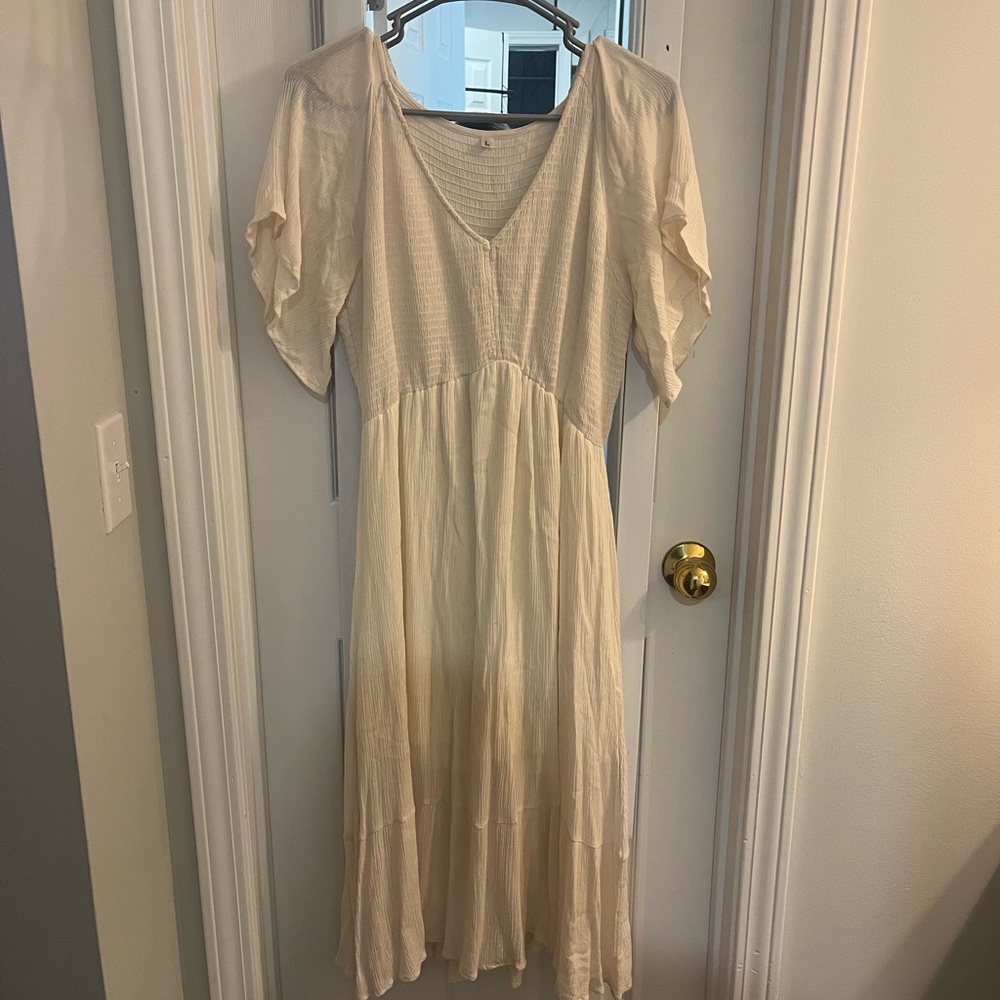 Amazon Cream Midi Dress with Flutter Sleeves